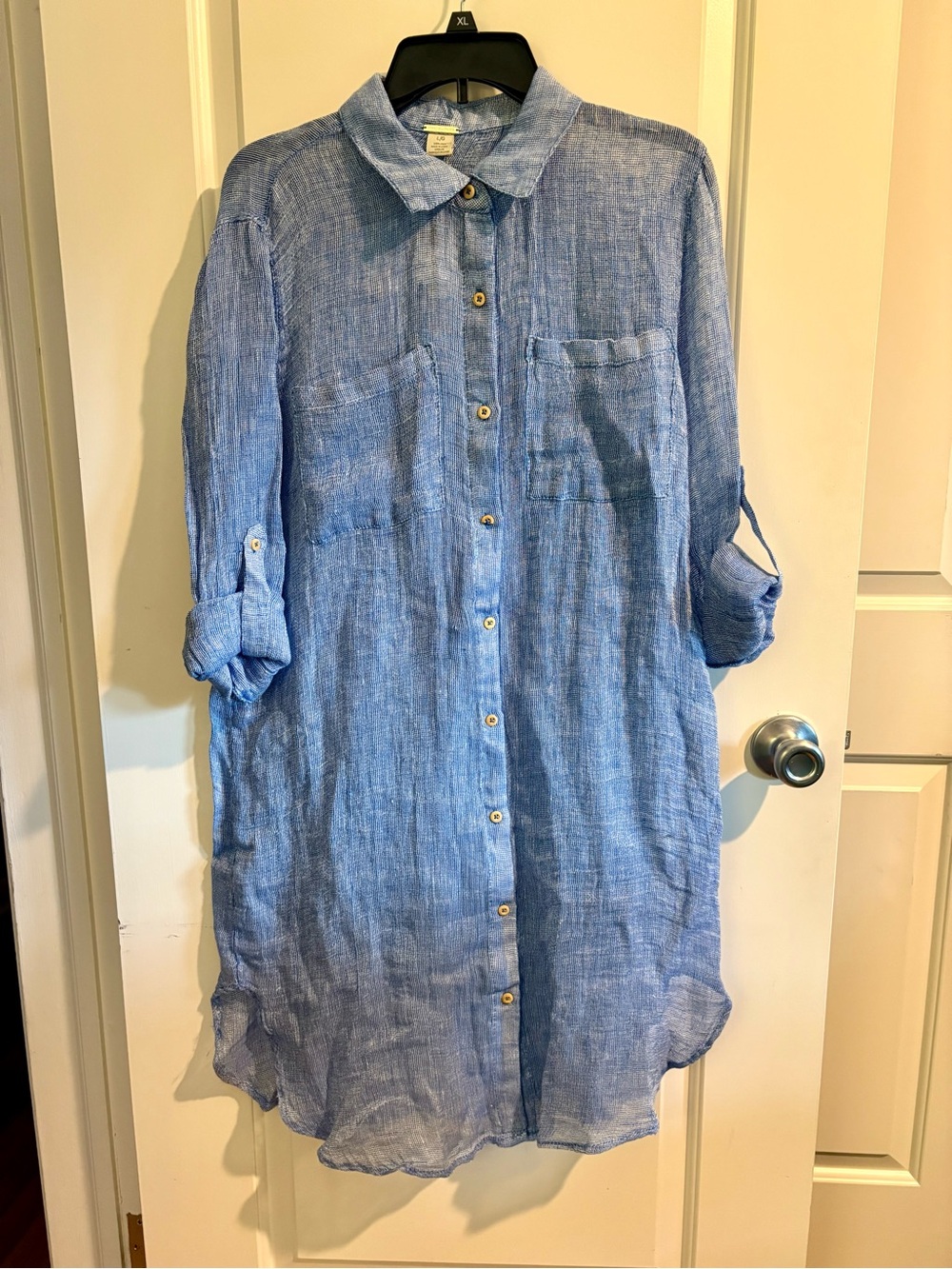 Magaschoni Blue Linen Button-up Shirtdress, Women’s Size Large
